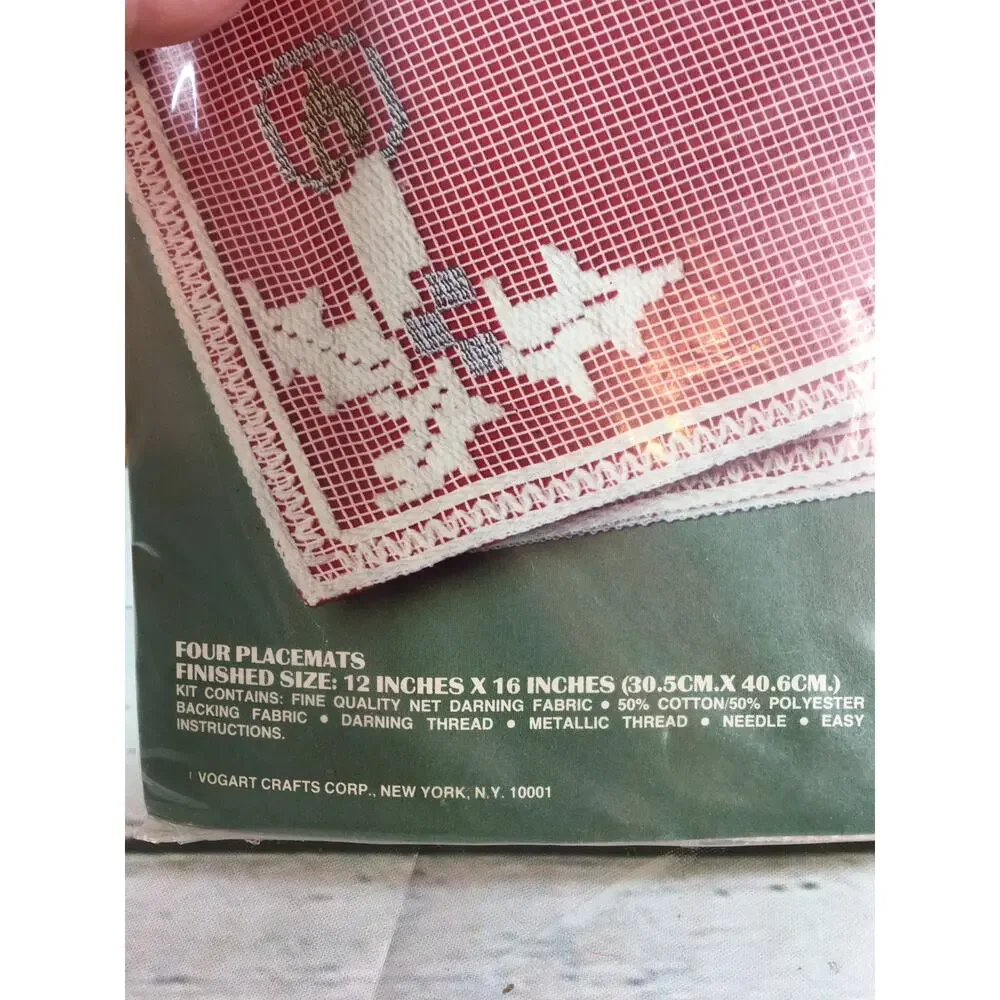 2 Unopened Vogart Crafts Christmas Net Darning Kits Placemats & Table Runner